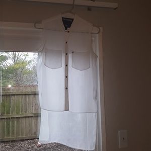 True Religion sheer high low button up tank